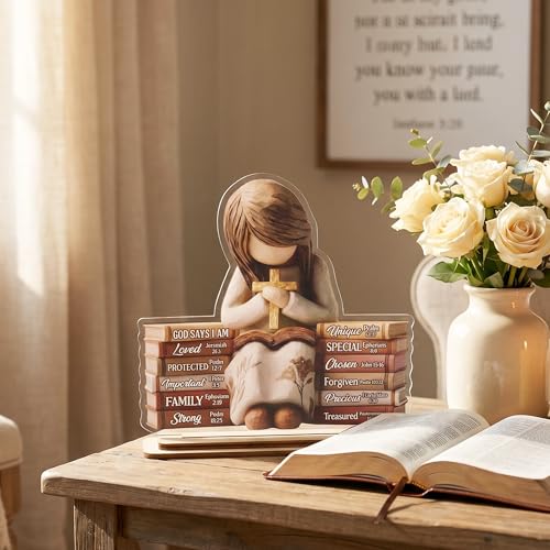 Christian Gifts for Women, God Says I Am Bible Verse Decorative Wooden Sign - color: KAT_CL God says I am girl plaque