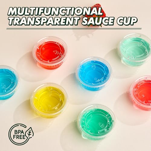 2 oz 200 Pack Jello Shot Cups with Lids, Clear Plastic Portion Cups, Soufflé Cups, Jello Shot Cups with Lids for Meal Prep, Picnic, Soufflé, Salad Dressing
