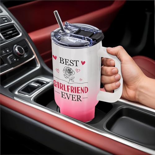 Birthday Gifts for Girlfriend, 40 Oz Tumbler with Handle - color: Girlfriend-Pink