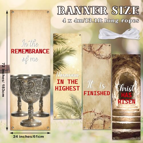 4Pcs Easter Church Banners for Sanctuary Wall Religious Banners Hanging Backdrop Praise Hanging Sign with Scripture Bible Verses Banner Easter Banner for Church School Decor(Retro Vintage) - style: Retro Vintage