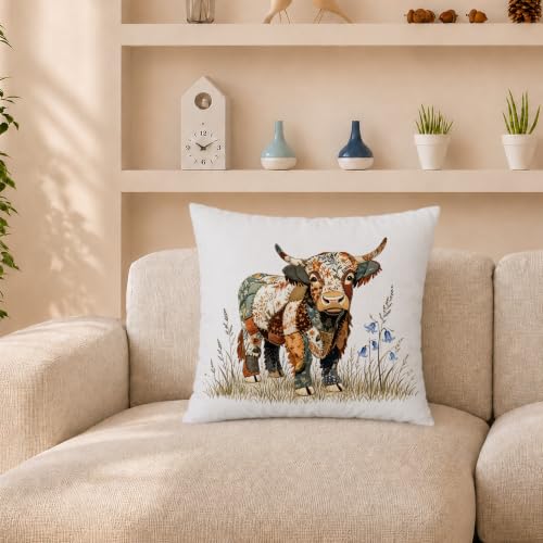 Boho Quilting Cow 18x18 Pillow Cover - color: Highland Cow-17
