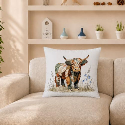 Boho Quilting Cow 18x18 Pillow Cover - color: Highland Cow-17