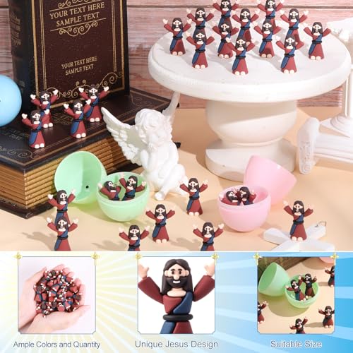 DoubleFill 50 Pcs Easter Mini Jesus Figurines in Bulk Little Jesus Figures to Hide and Seek Tiny Jesus Toys Small Jesus for Easter Egg Basket Stuffers Religious Party Favors Baptism Gift Sunday School