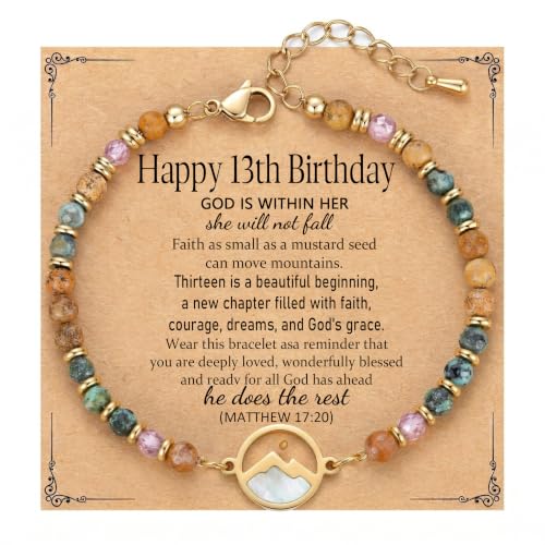 Gold Mustard Seed Bracelet for Teen Girls and Women, Faith Can Move Mountains Christian Jewelry, Inspirational Religious Gift for Her - color: 13th