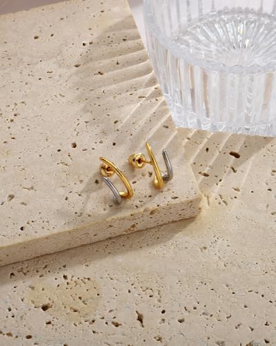 Small Two Tone Stud Earrings for Women Trendy Gold and Silver Minimalist Cross Earring Dainty Earrings Mixed Metal Jewelry Gifts for Daily Wear，3 Styles - style: Minimalist Studs-2