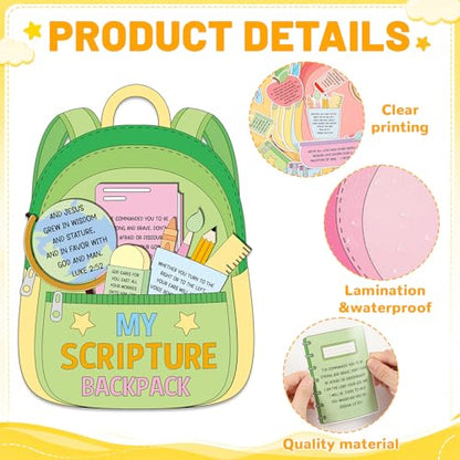 12 Sets Back to School Religious Craft Kits DIY Spiritual Backpack Bible Craft Make Your Own Backpack Cutouts with Pockets for First Day Sunday School Christian VBS Church Home Crafts Activity Supply
