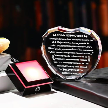 Arikyrist Godmother Gifts from Godchild with Colorful Light Base, Birthday Gift for Godmother Crystal Heart Keepsake, To My Godmothers Gifts from Goddaughter Godson on Mothers Day Christmas - color: Godmother Gifts + Light Base