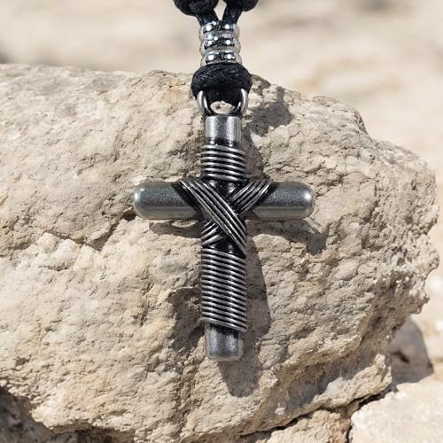 BlueRica Wrapped Cross on Adjustable Cord Necklace - color: Black