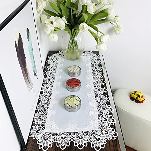 Lace Tablecloth Rectangle Fabric Washable Off White 16x35inch - color: H17176-white-1, size: 16*35