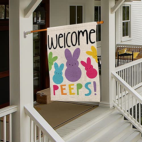 Welcome Easter House Flag Double Sided Vertical 28x40 Inch Bunny Banners Spring Yard Outdoor Farmhouse Decoration DF019-28 - size: 28" X 40"