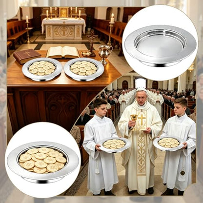 Communion Bread Tray for Churches, Round Stainless Steel Bread Plate for Wafers, Church Supplies Serving Tray for Communion and Altar Service, 1Pcs Silver Base Bread Tray - color: Silver