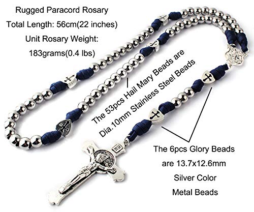 HanlinCC Catholic Stainless Steel Paracord Rosary St.Michael Medal for Men - color: Dark Blue Paracord Rosary