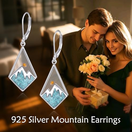 AOBOCO Mustard Seed Earrings for Women Sterling Silver Mountain Cross Earrings Dangle Christian Religion Jewelry Mothers Day Birthday for Mom Wife Friends - style: Rhombus Turquoise Earrings