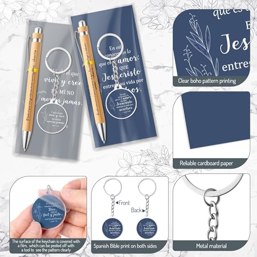 ANGOLIO 230Pcs Spanish Christian Flower Religious Gift Bulk Easter Gift Regalos Cristianos En Español Bible Verse Bamboo Pen Keychain Bookmark Inspirational Stationary Gift for Women Men VBS Church - style: Flower