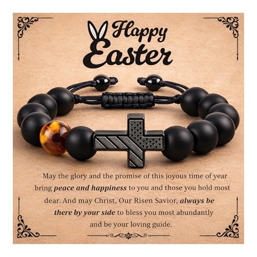 Christian Cross Bracelet Gift for Men Boys Adjustable Beaded Cross Bracelet Religious Jewelry with Message Card for Communion Baptism Confirmation Easter - style: American Flag Easter