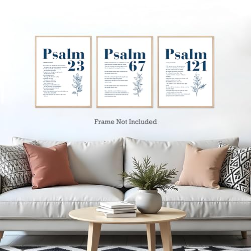 Blue Set of 3 Poster Bible Verse Wall Art,Psalm 23 Christian Wall Decor - color: Psalm of David