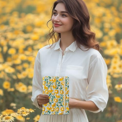 Daisy Gift, Flower Journal, Embroidered Notebook, Beautiful Journals for Women, 8"x6", Hardcover, Lay Flat, A5, Lined Paper, Wide Ruled Page, Writing Journal, Yellow Daisy, with Elastic Band - color: A5-Ruled-Yellow Daisy