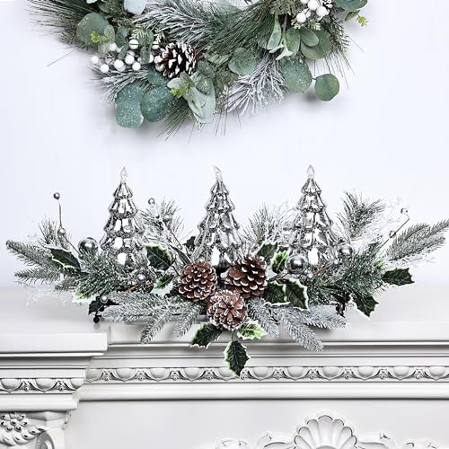 Silver Christmas Tree & Pine Cone Table Centerpiece with LED Lights - color: Silver Tree