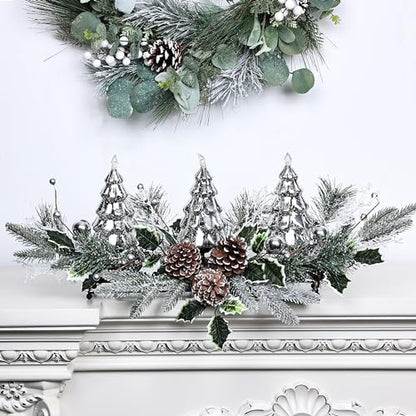 Silver Christmas Tree & Pine Cone Table Centerpiece with LED Lights - color: Silver Tree