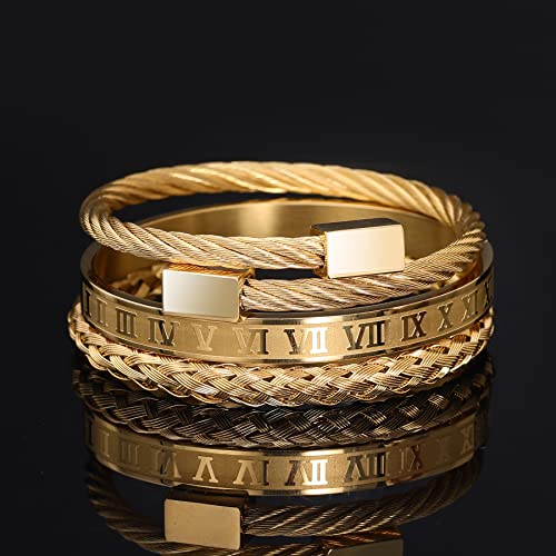 WFYOU Stainless Steel Bracelets for Men Gold Cuff Bracelet Birthday Gifts - color: Gold 4