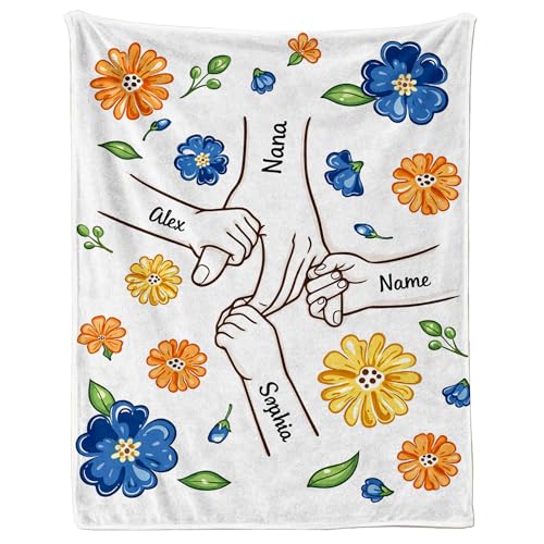 Personalized Grandma Blanket, Holding Hands Blanket with Kids Names - color: Design26
