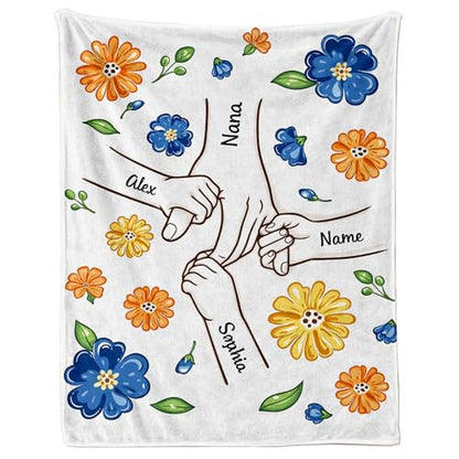 Personalized Grandma Blanket, Holding Hands Blanket with Kids Names - color: Design26