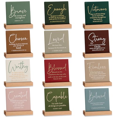 Yousoontic 12 Pcs Christian Desk Decor Bible Verse Plaque,Warm Color - color: Warm Color