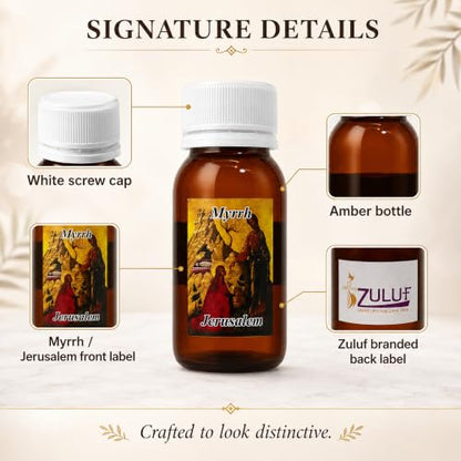 Zuluf Myrrh Anointing Oil from the Holy Land Jerusalem Pure Olive Base Blessed Christian Prayer Oil from Bethlehem for Baptism Christening Godparent Faith Gift Frankincense Companion 1.7 Fl Oz