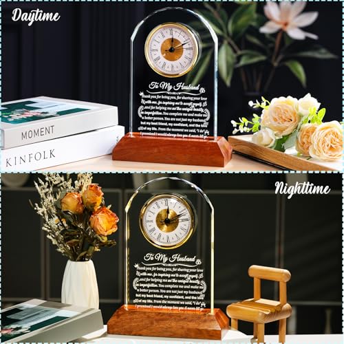 Arikyrist Glass Clock Gifts for Husband from Wife with Wooden Light Base - color: Husband