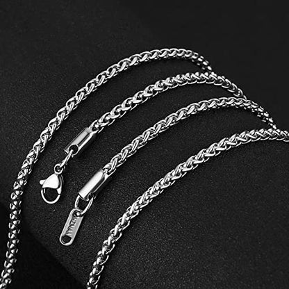 HZMAN Stainless Steel Wheat Chain for Men Women，Waterproof Necklace - color: 3mm Silver, size: 36In
