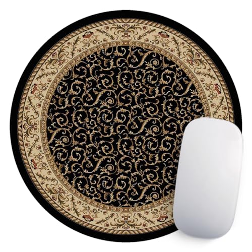 Round Mouse Pad Vintage Oriental Persian Floral Rug Mat Design Art (Black) - color: Black