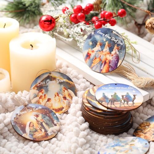 Soaoo 60 Pcs Christmas Nativity Scene Ornaments Bulk Wooden Decor, Novel - style: Novel