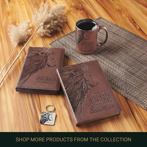 Christian Art Gifts Large Inspirational Ceramic Microwave & Dishwasher Safe Coffee & Tea Scripture Mug for Men & Women: Lord is My Strength Encouraging Bible Verse, Lion Design, Brown & Black, 14 oz. - color: Brown Lion/Lord is My Strength