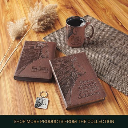 Christian Art Gifts Large Inspirational Ceramic Microwave & Dishwasher Safe Coffee & Tea Scripture Mug for Men & Women: Lord is My Strength Encouraging Bible Verse, Lion Design, Brown & Black, 14 oz. - color: Brown Lion/Lord is My Strength