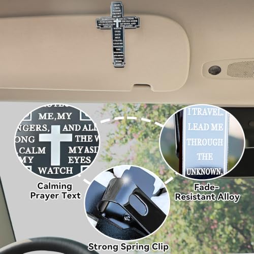 Christian Visor Clip Cross for Car, Drive Safe Religious Accessories, Black - color: Black