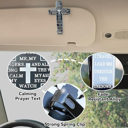 Christian Visor Clip Cross for Car, Drive Safe Religious Accessories, Black - color: Black