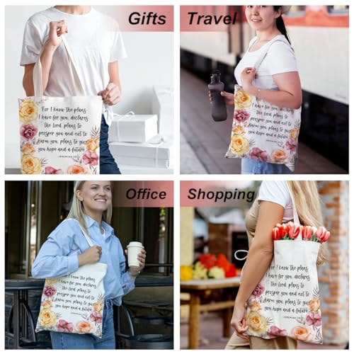 Positive Religious Christian Gifts Canvas Tote Bag for Women Christmas Birthday Cute Beach Reusable Grocery Bags - color: Jeremian 29 11 Flower