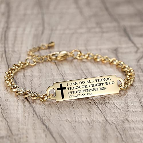 Bible Verse Bracelet-Stainless Steel Scripture Quotes Inspirational Bracelet Faith Christian Bracelet for Women, Christmas gift for women - color: Gold