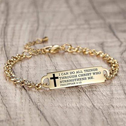 Bible Verse Bracelet-Stainless Steel Scripture Quotes Inspirational Bracelet Faith Christian Bracelet for Women, Christmas gift for women - color: Gold