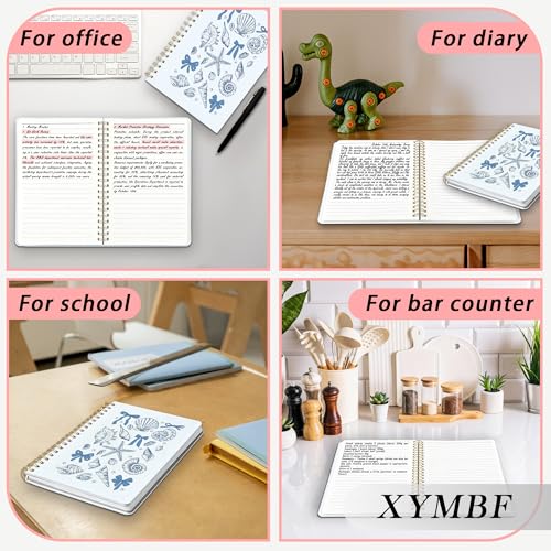 Blue Coastal Beach Notebook Journal, Coquette Bow Seashell Starfish Notebooks for Work, Preppy Beach Journal, Ocean Aesthetic Hardcover Spiral Notebook 5.5x8.3 Inch - color: Color-3