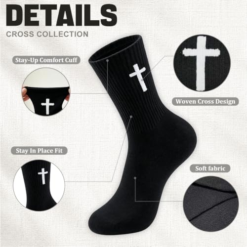 8 Pairs Cross Socks, Christian Socks for Men Women,US Size 6-12 - color: White - 8