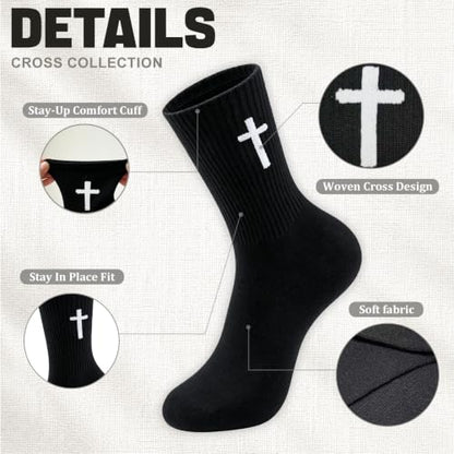 8 Pairs Cross Socks, Christian Socks for Men Women,US Size 6-12 - color: White - 8
