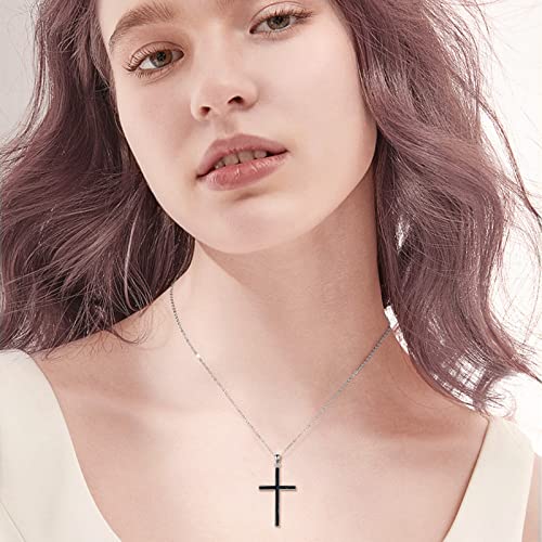 YFN Cross Necklace Sterling Silver Religious Cross Pendant Jewelry Christian Gifts for Women Men - style: C. Black Tourmaline