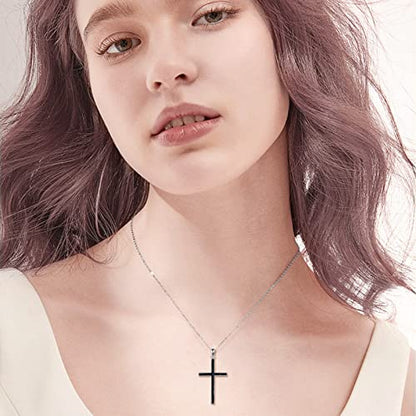 YFN Cross Necklace Sterling Silver Religious Cross Pendant Jewelry Christian Gifts for Women Men - style: C. Black Tourmaline