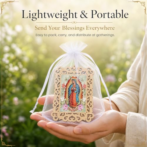 12 Pc Our Lady of Guadalupe Wooden Frames with Organza Bags, Baptism Favors