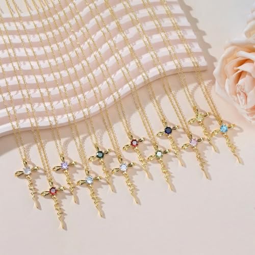 Gold Birthstone Faith Cross Infinity Necklace 14K Gold Religious Cross Pendant Necklaces with Birthstone Jewelry Christian Faith Mothers Day Gifts for Mom Wife Daughter - style: Gold-4