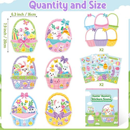 CY2SIDE Easter Basket Scene Stickers - 12 Sets of Easter Theme Basket Stuffers for School Activity Make Your Own Egg Rabbit Scene Stickers Spring Party Supplies - style: Easter basket