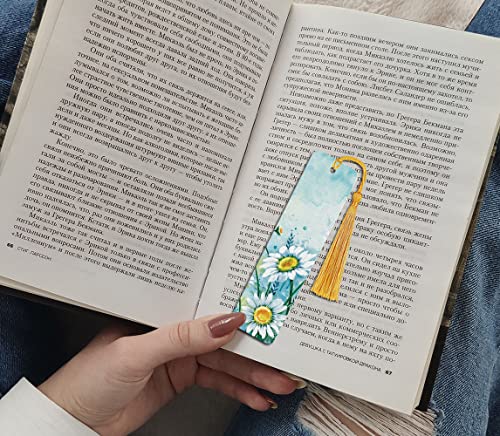 WIRESTER Set of 2 Metal Bookmarks with Light Gold Tassel for Students, Reader, Teachers, Book Lovers - Daisies Flowers, Sunflowers Flowers - color: Daisies Flowers, Sunflowers Flowers
