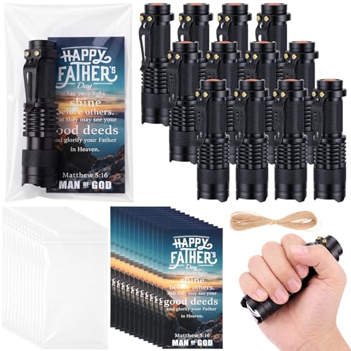 Tuanse 12 Sets Father's Day Christian Gifts Include LED Bulk Mini Flashlights and Bible Verse Cards Man of God Inspirational Religious Gift for Men Dad Husband Male Coworker, Church Sunday School