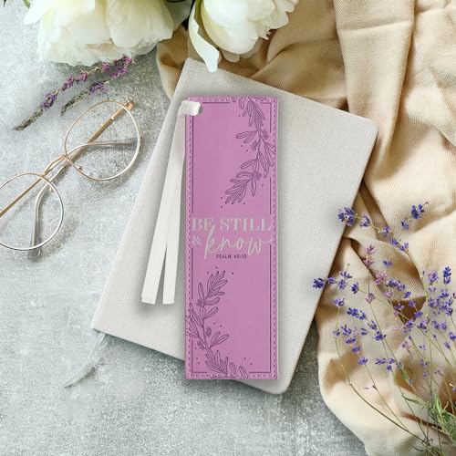 Christian Art Gifts Faux Leather Bookmark for Women: Be Still and Know - color: Purple - Be Still